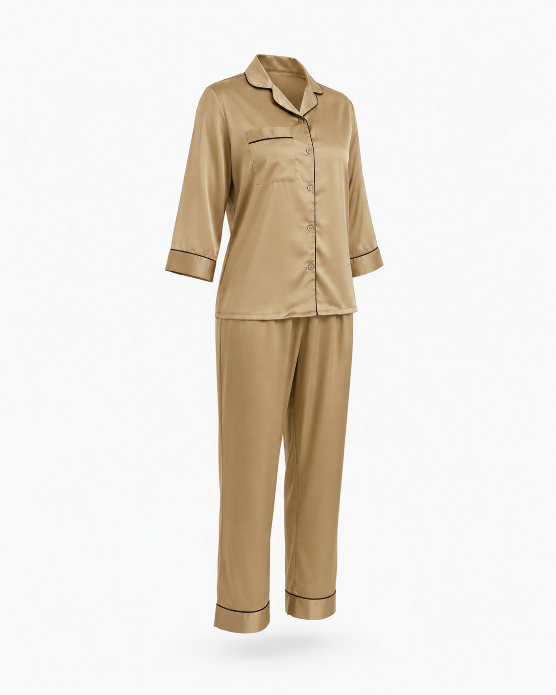 Zohroze Golden Brown Satin Pajama Set