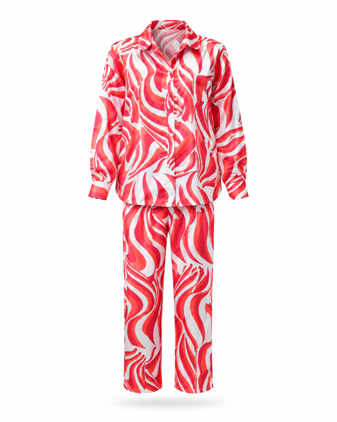 Zohroze Red Swirl Print Satin Co-Ord Set