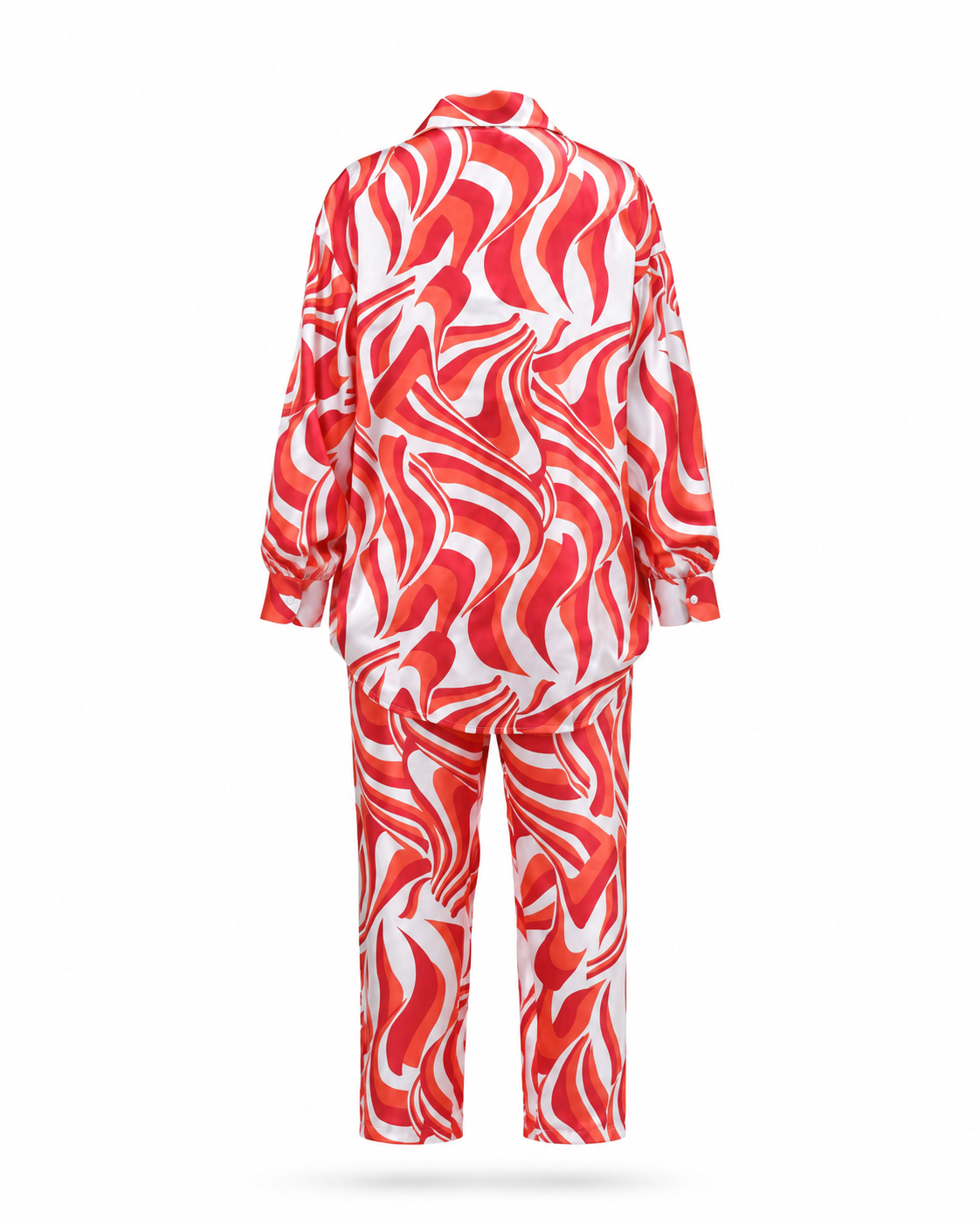 Zohroze Red Swirl Print Satin Co-Ord Set