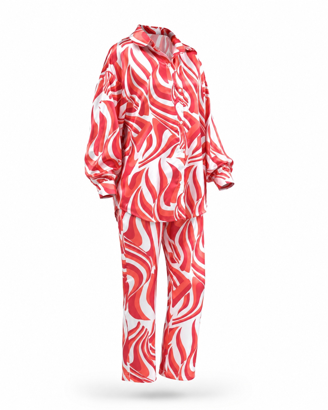 Zohroze Red Swirl Print Satin Co-Ord Set