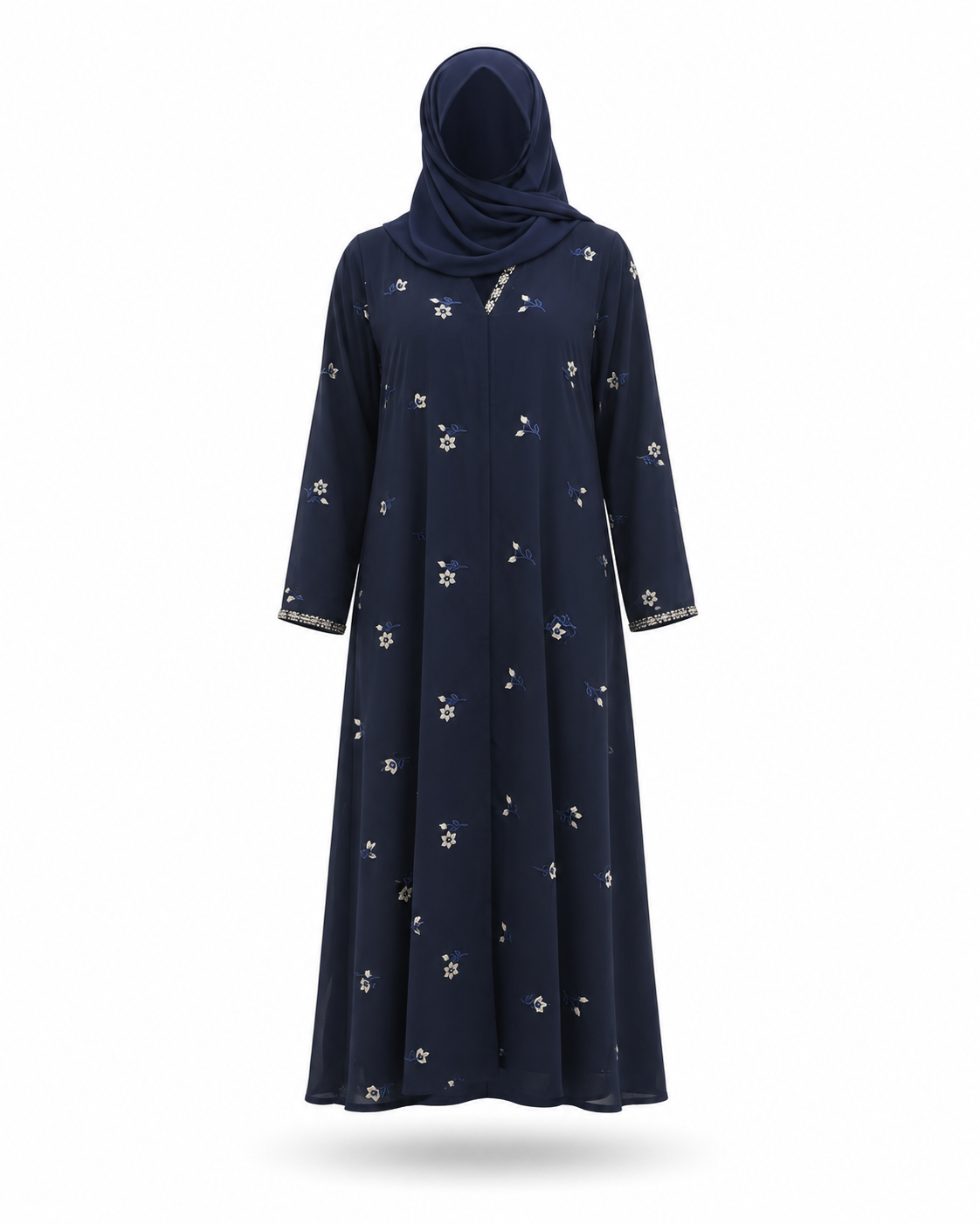 Zohroze Navy Blue Floral Embroidered Abaya