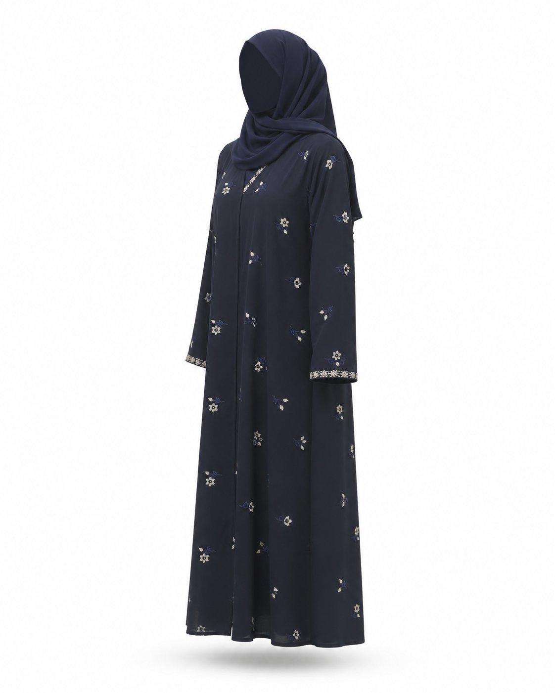 Zohroze Navy Blue Floral Embroidered Abaya