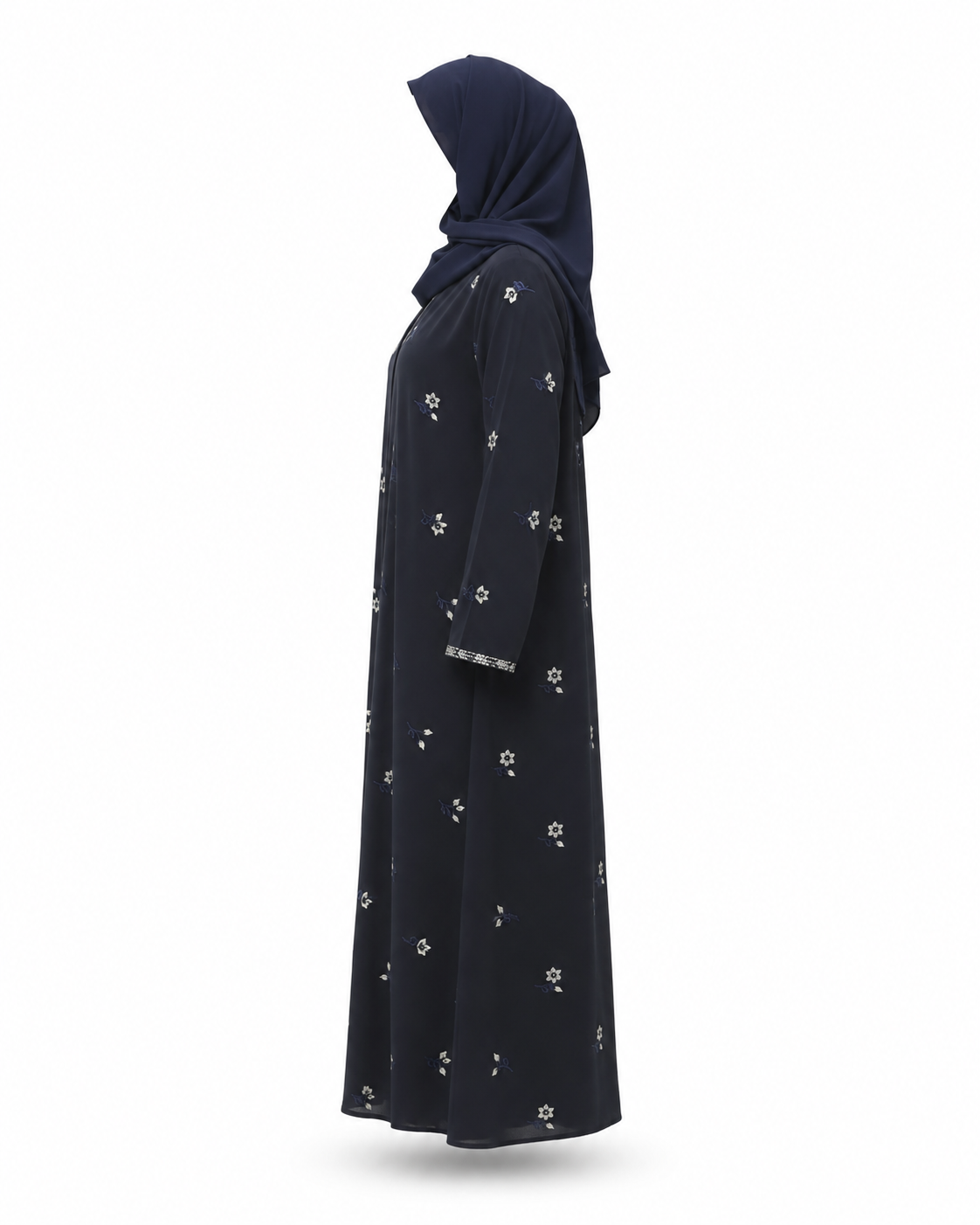 Zohroze Navy Blue Floral Embroidered Abaya