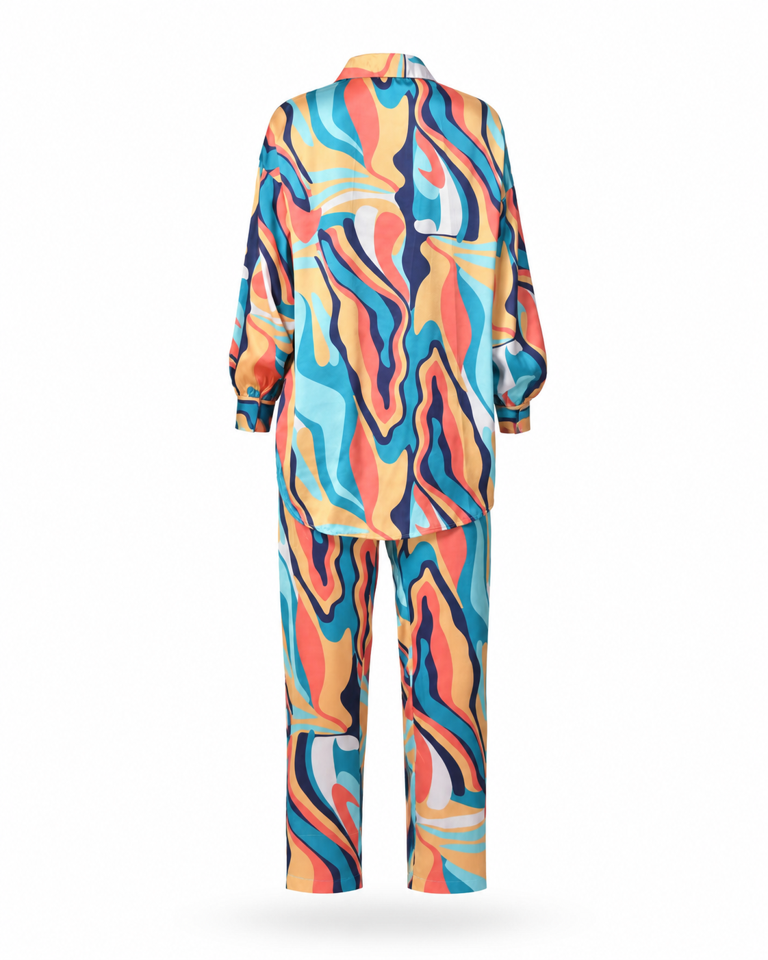 Zohroze Multicolor Wave Print Satin Co-Ord Set