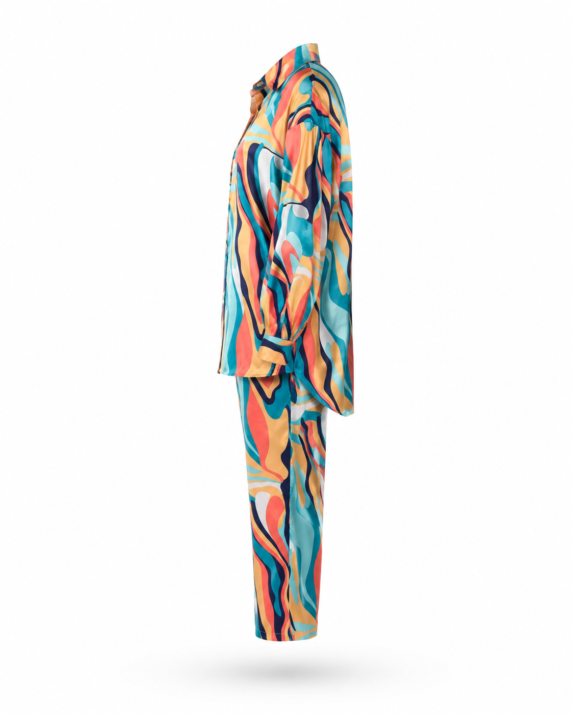 Zohroze Multicolor Wave Print Satin Co-Ord Set