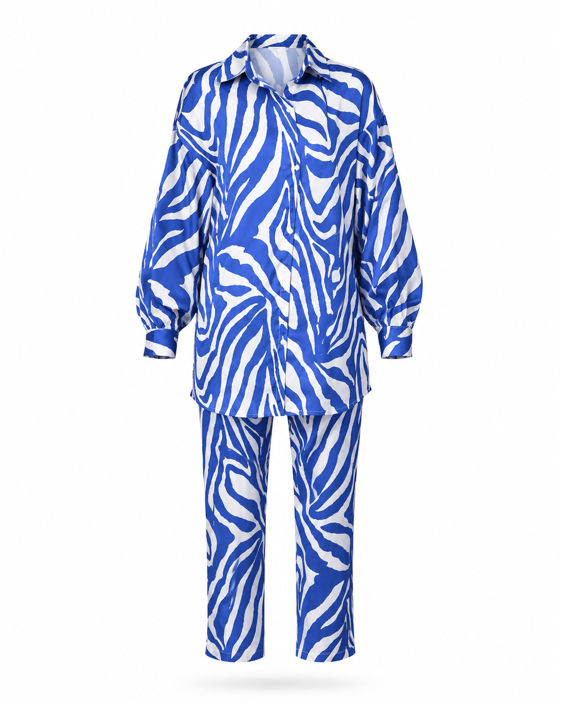 Zohroze Blue Zebra Print Satin Co-Ord Set