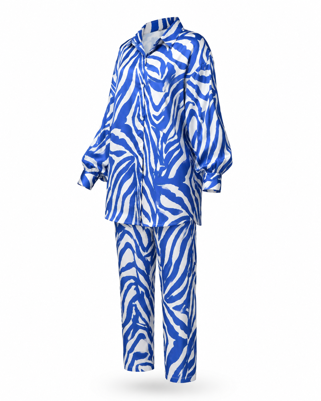 Zohroze Blue Zebra Print Satin Co-Ord Set