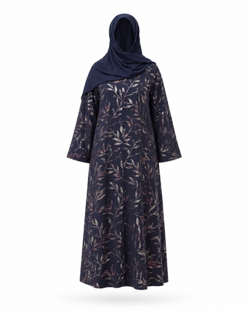 Zohroze Navy Silver Foil Print Abaya