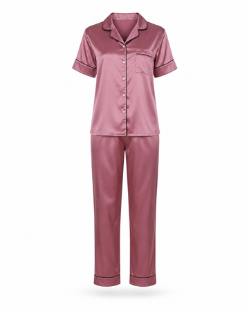 Zohroze Mauve Italian Satin Nightsuit Set