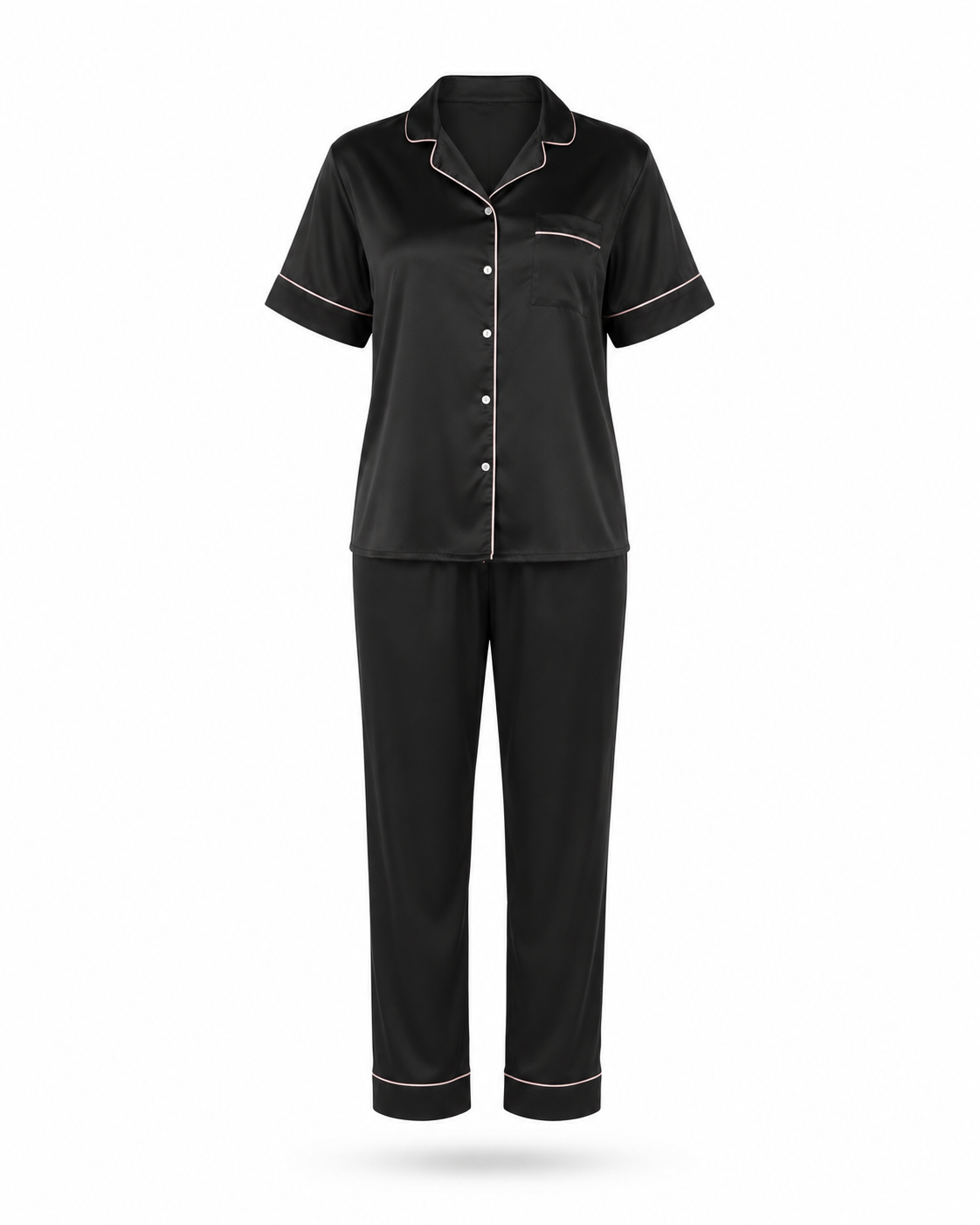 Zohroze Black Italian Satin Nightsuit Set