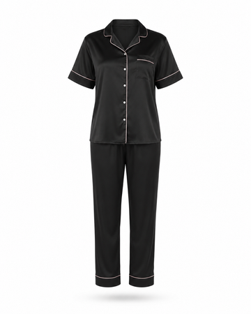 Zohroze Black Italian Satin Nightsuit Set