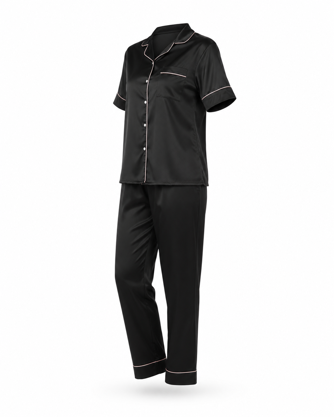 Zohroze Black Italian Satin Nightsuit Set
