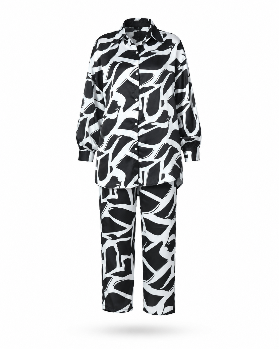Zohroze Black & White Abstract Satin Co-Ord Set