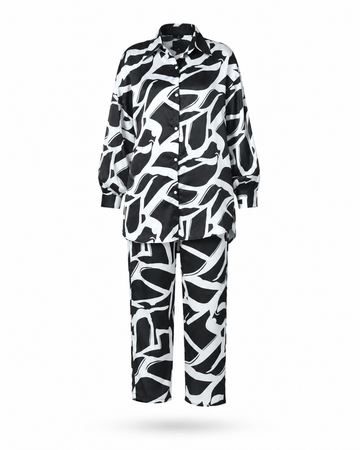Zohroze Black & White Abstract Satin Co-Ord Set