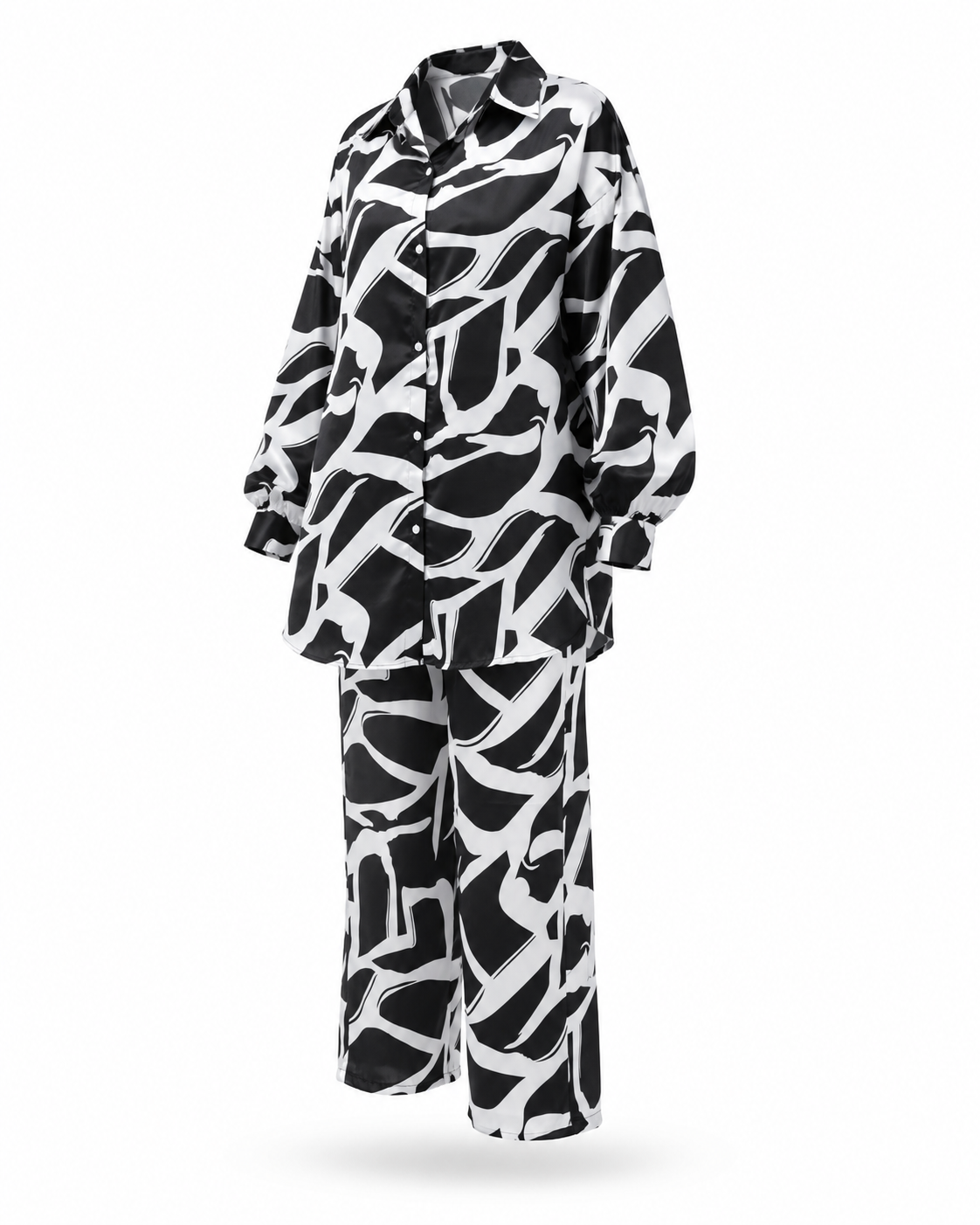 Zohroze Black & White Abstract Satin Co-Ord Set