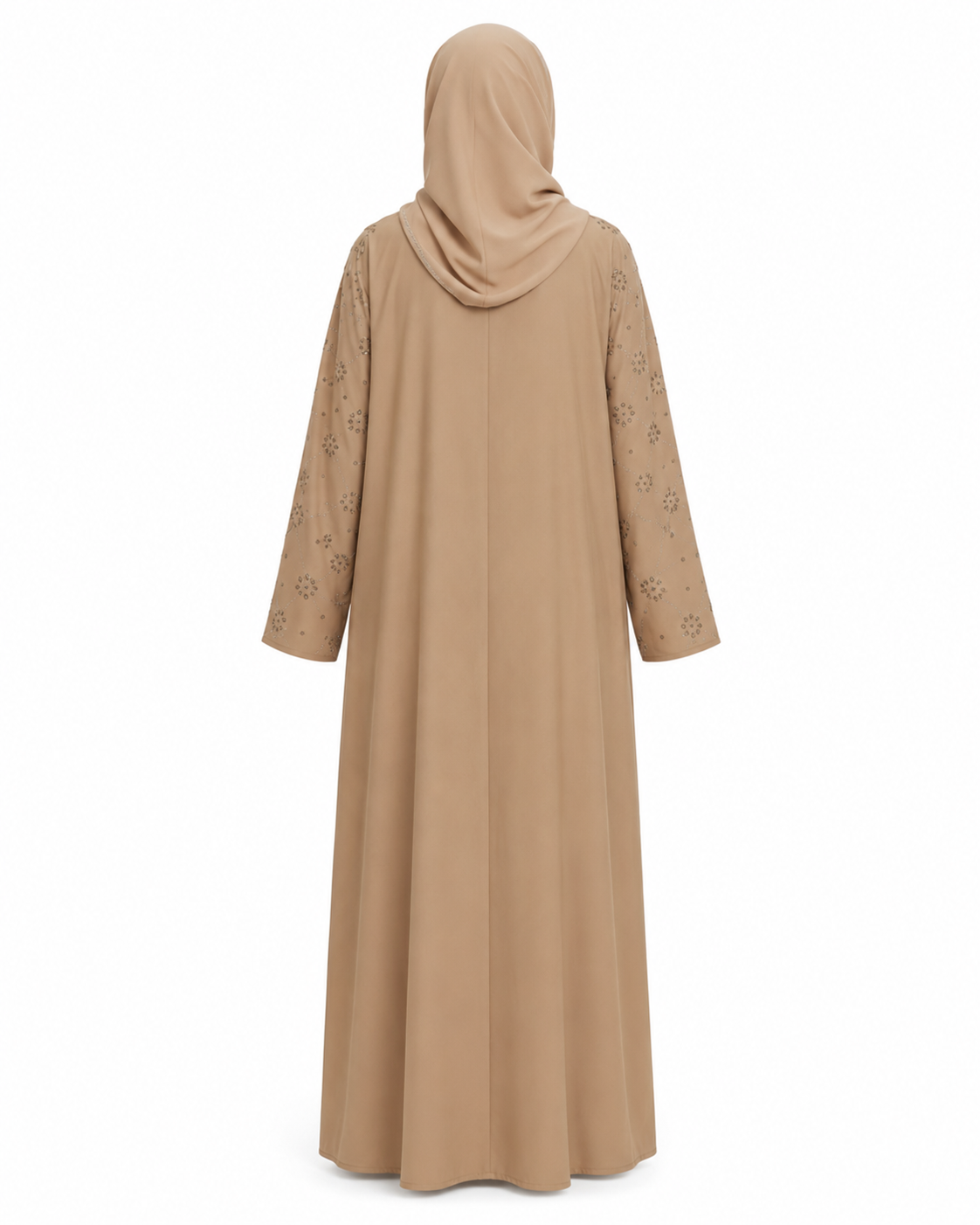 Zohroze Taupe Nida Abaya with Silver Star & Floral Embellished Silhouette Dress