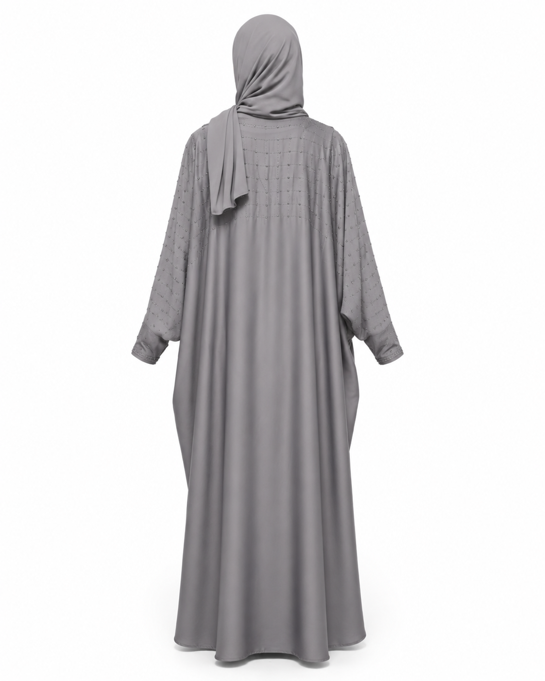 Zohroze Storm Grey Butterfly Abaya with Silver Geometric Hand Embellishment