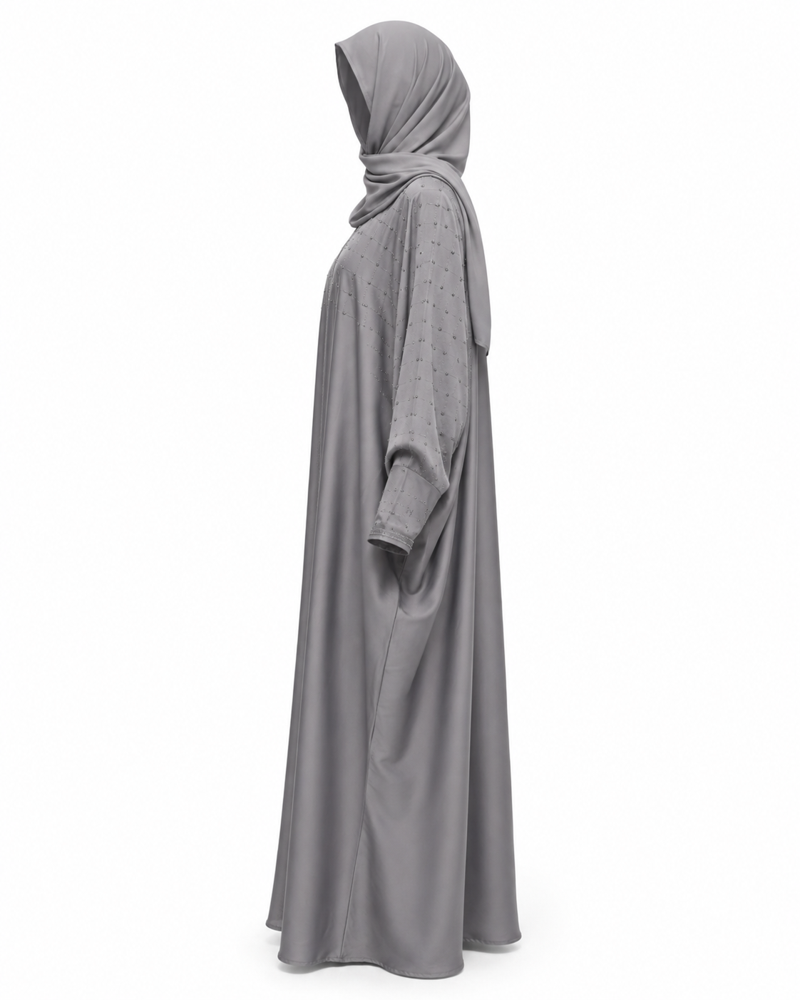 Zohroze Storm Grey Butterfly Abaya with Silver Geometric Hand Embellishment