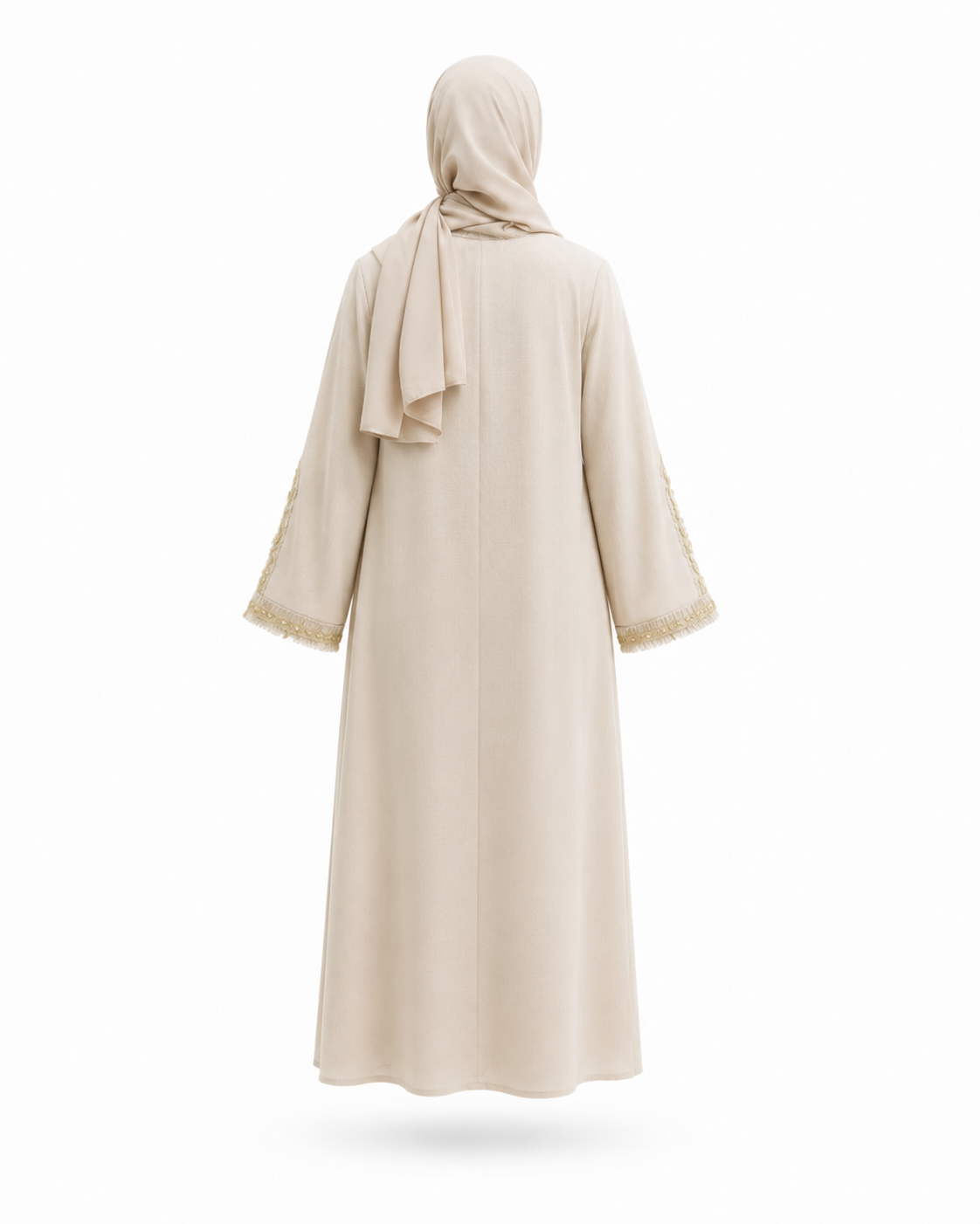 Zohroze Sandstone Pearl Beige Luxury Hand Embellished Open Wrap Abaya