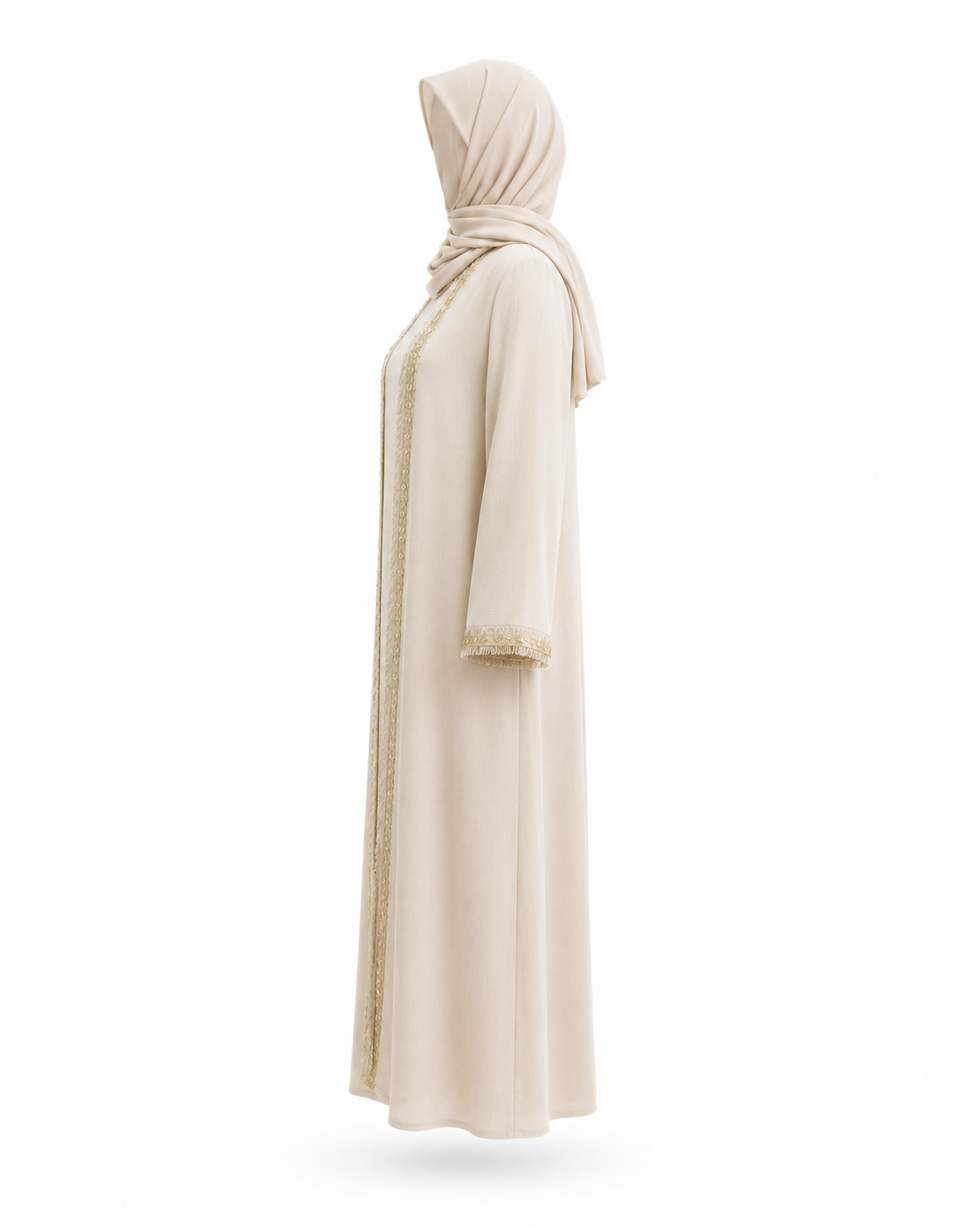 Zohroze Sandstone Pearl Beige Luxury Hand Embellished Open Wrap Abaya
