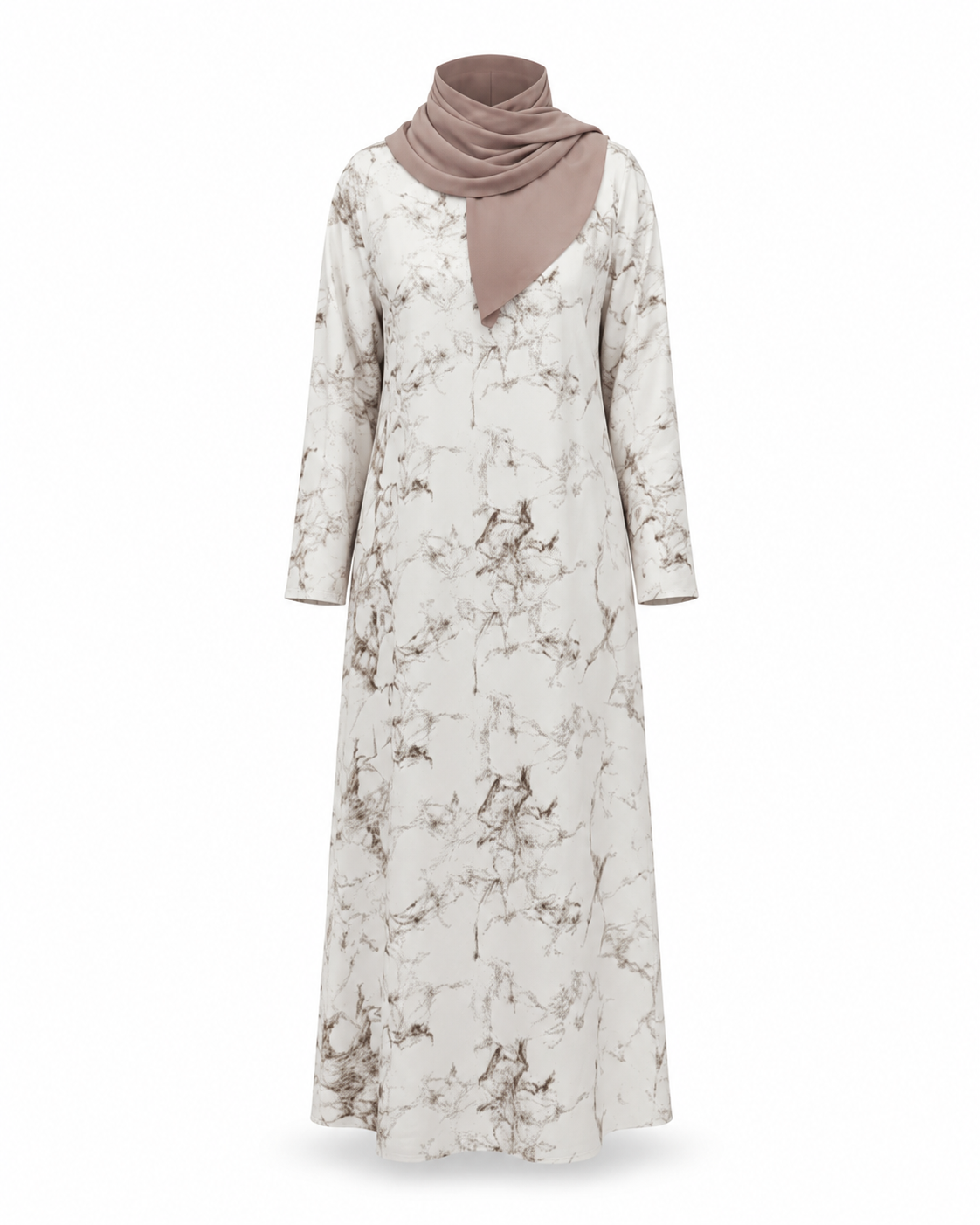 Zohroze White & Coffee Marble Print Abaya with Straight Sleeves