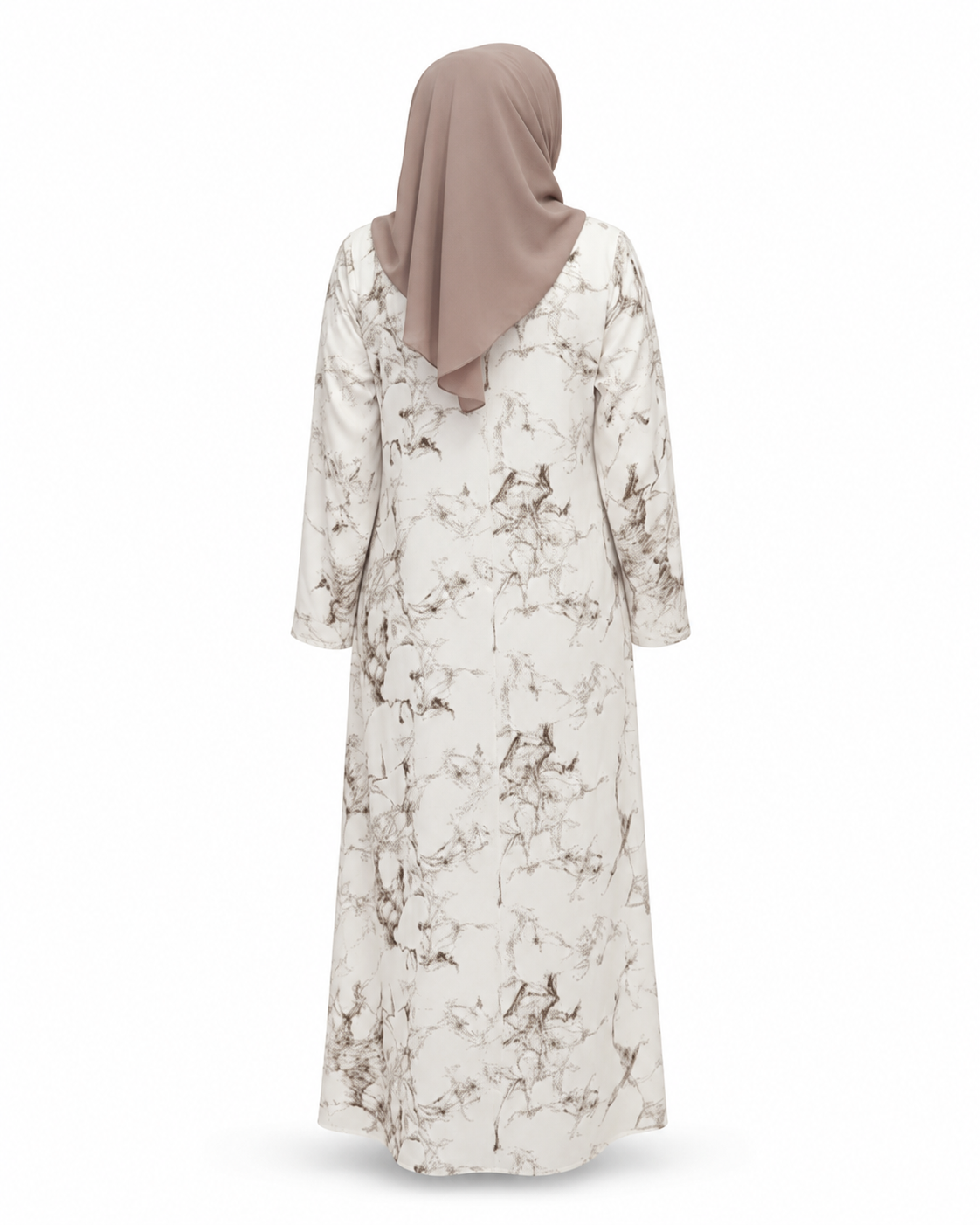 Zohroze White & Coffee Marble Print Abaya with Straight Sleeves