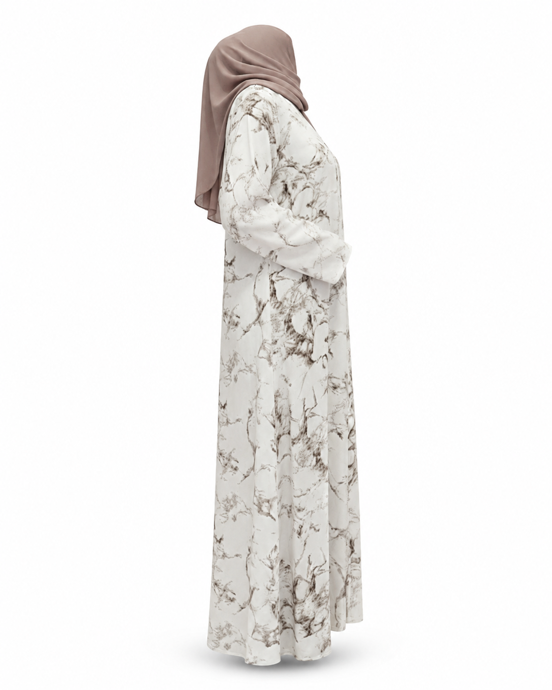 Zohroze White & Coffee Marble Print Abaya with Straight Sleeves