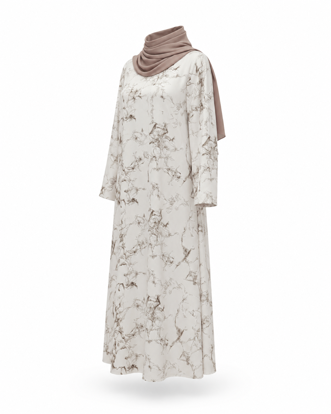 Zohroze White & Coffee Marble Print Abaya with Straight Sleeves