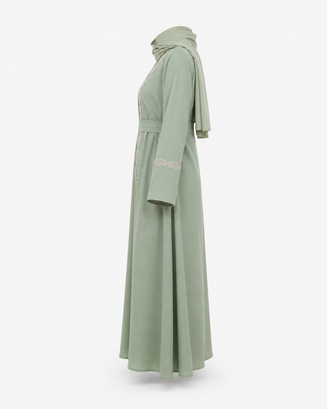 Zohroze Sage Green Mirror Work Open Abaya