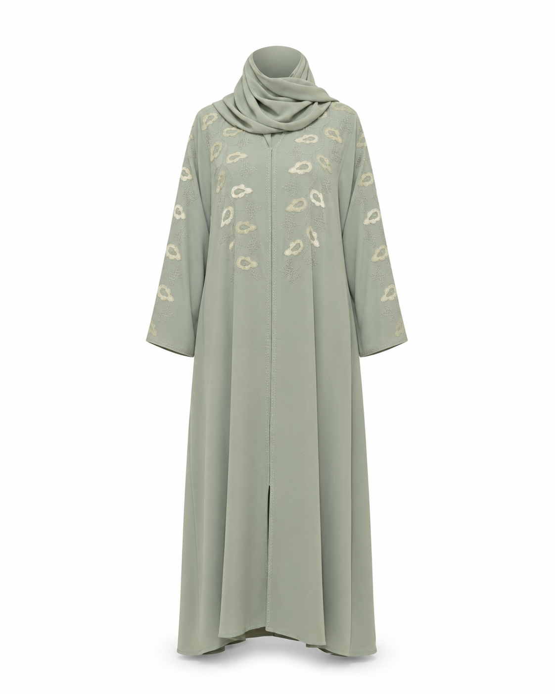 Zohroze Sage Green Embroidered Wrap Abaya