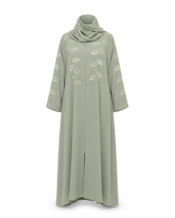 Zohroze Sage Green Embroidered Wrap Abaya