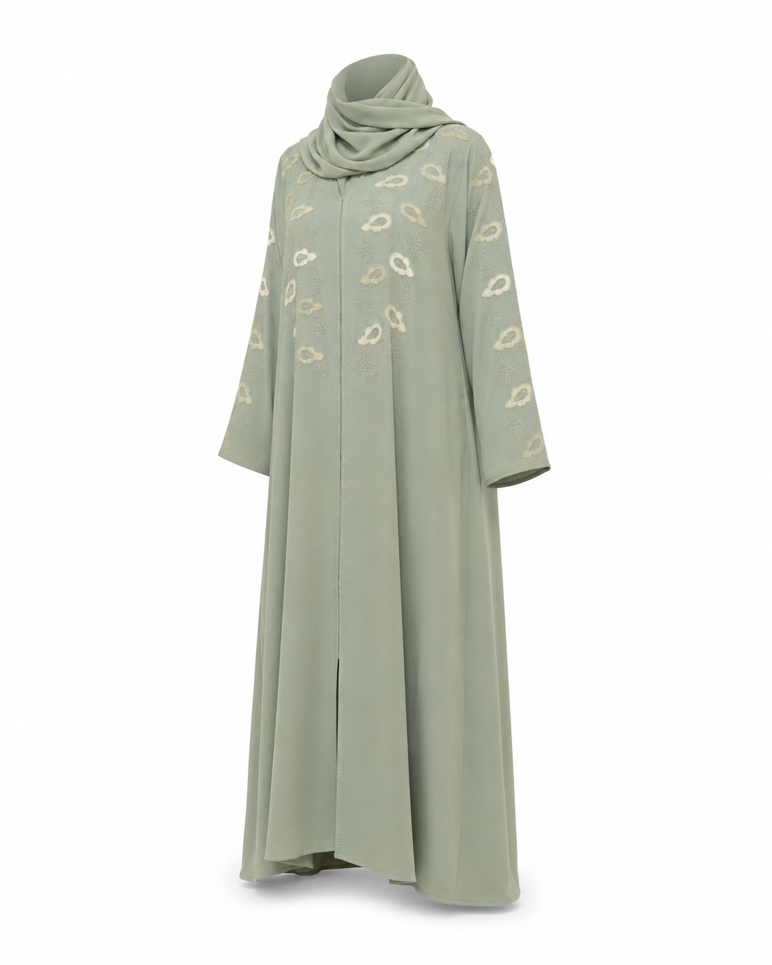 Zohroze Sage Green Embroidered Wrap Abaya