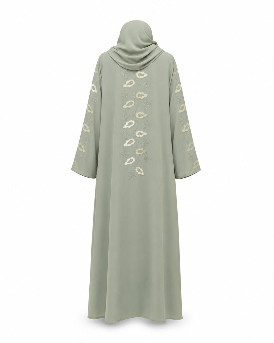 Zohroze Sage Green Embroidered Wrap Abaya