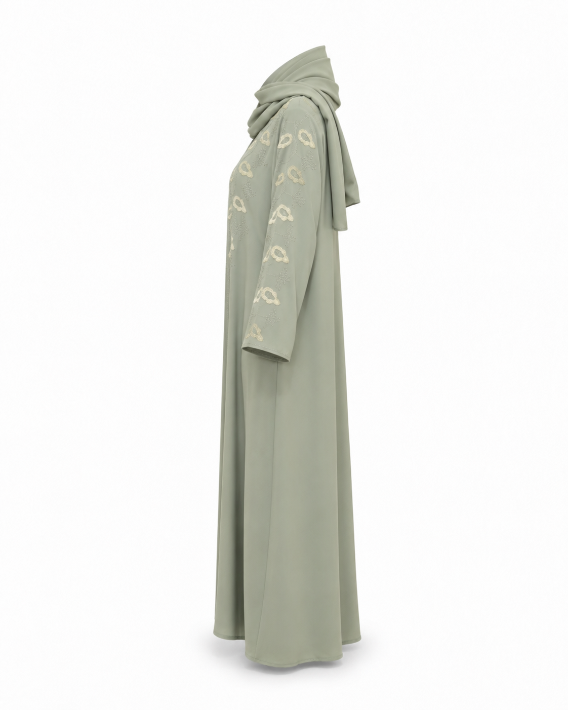 Zohroze Sage Green Embroidered Wrap Abaya