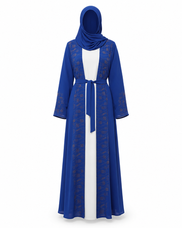 Zohroze Royal Blue Embellished Belted Nida Abaya