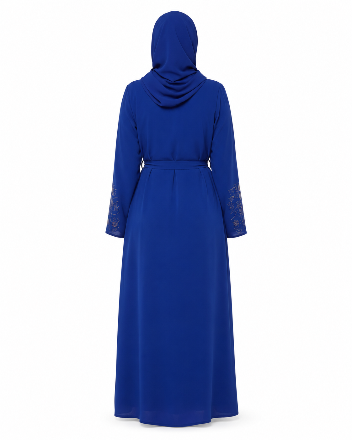 Zohroze Royal Blue Embellished Belted Nida Abaya