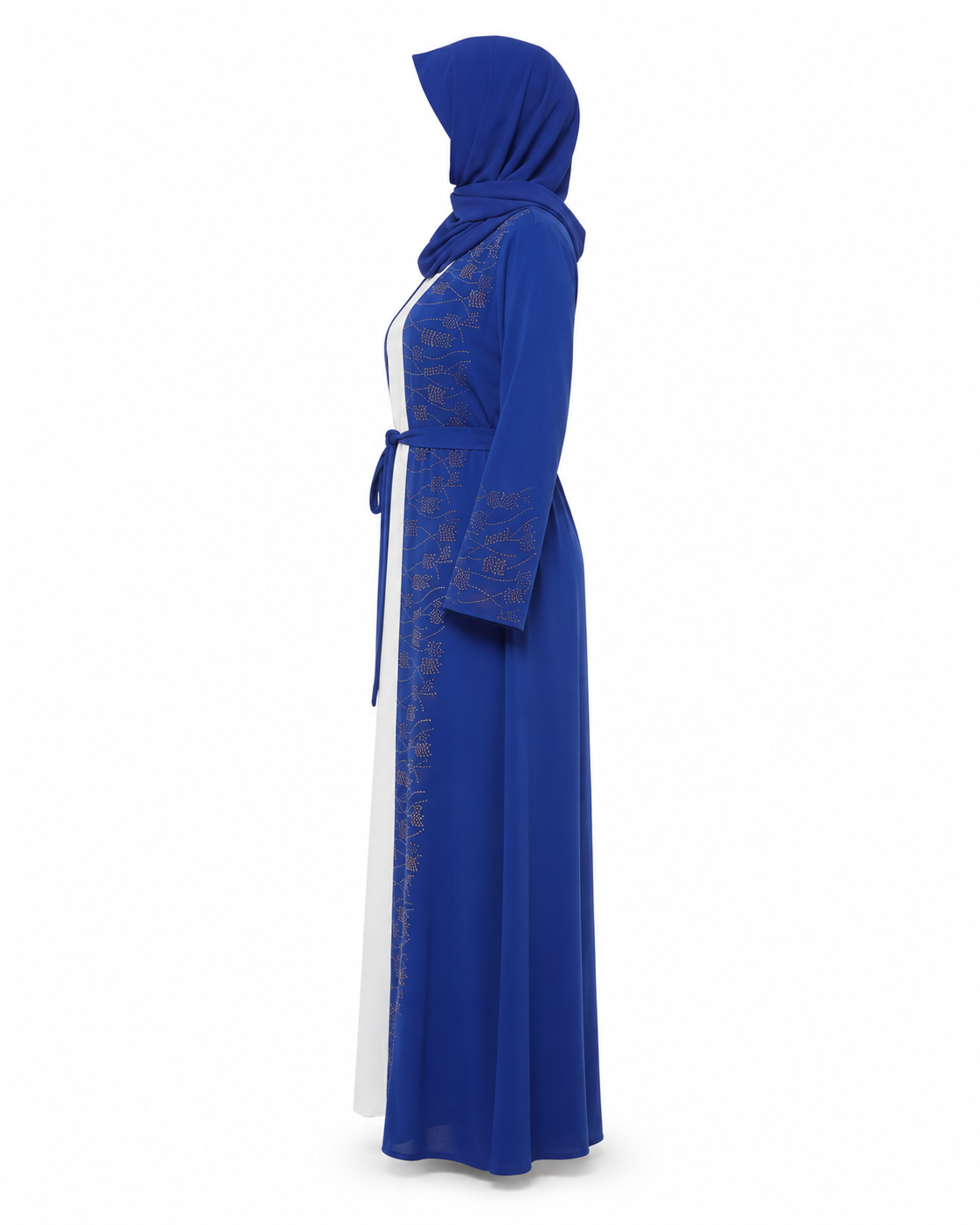 Zohroze Royal Blue Embellished Belted Nida Abaya