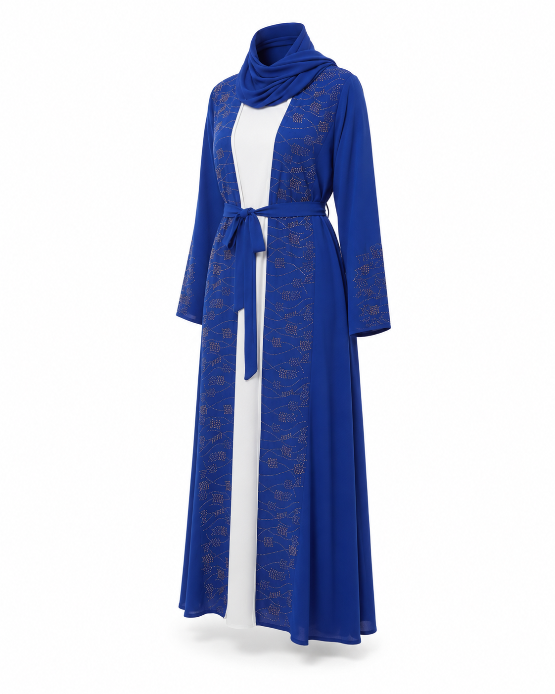 Zohroze Royal Blue Embellished Belted Nida Abaya