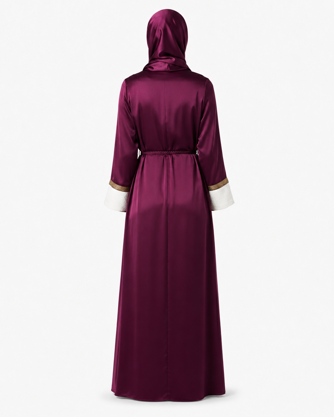 Zohroze Wine Satin Abaya with Gold Piping
