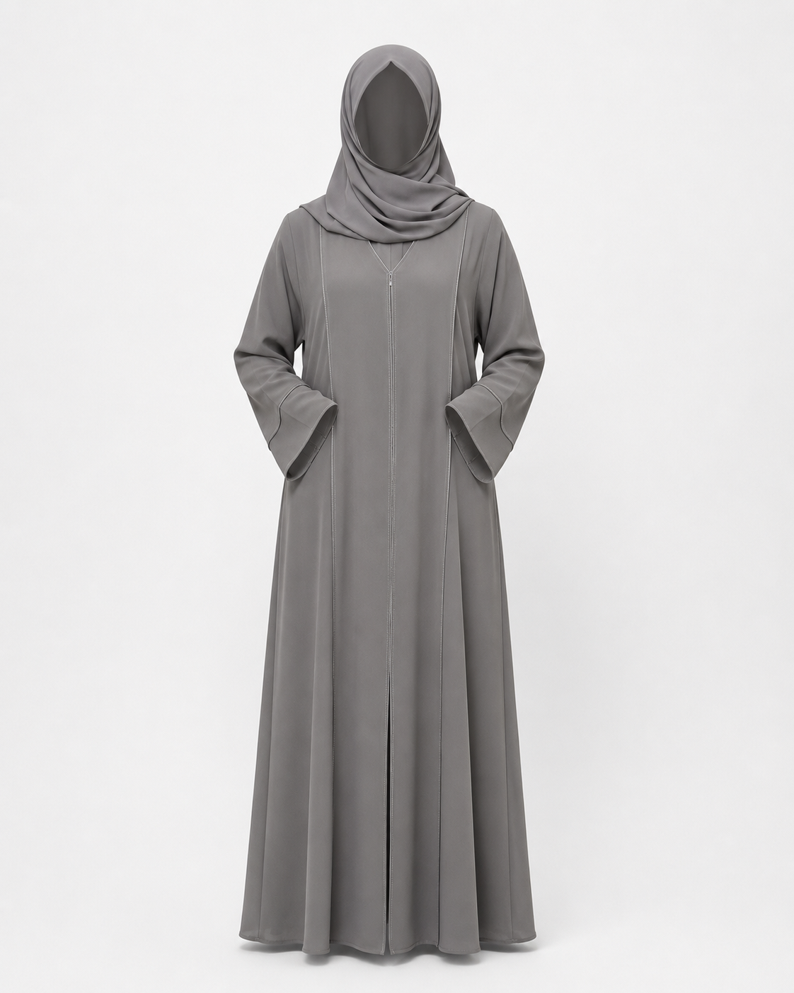 Zohroze Slate Grey Structured Panel Abaya
