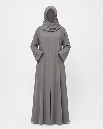 Zohroze Slate Grey Structured Panel Abaya