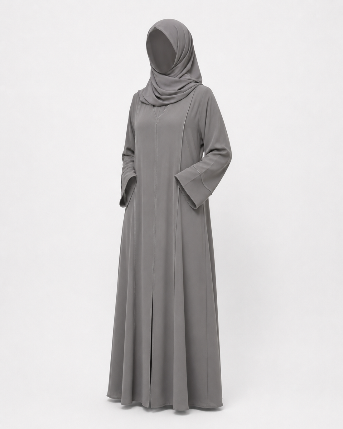 Zohroze Slate Grey Structured Panel Abaya