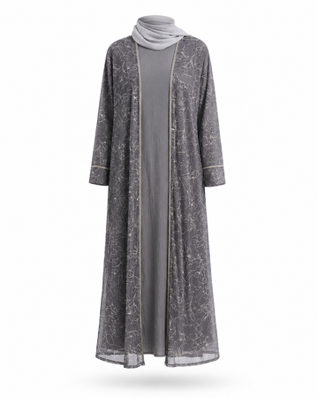 Zohroze Silver Grey Flora Sheer Kimono Abaya