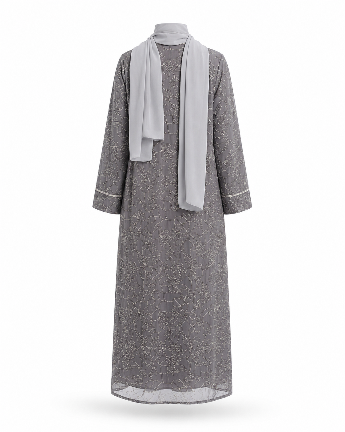 Zohroze Silver Grey Flora Sheer Kimono Abaya