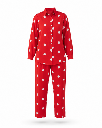 Zohroze Retro Dot Co-Ord Set in Red Polka Print