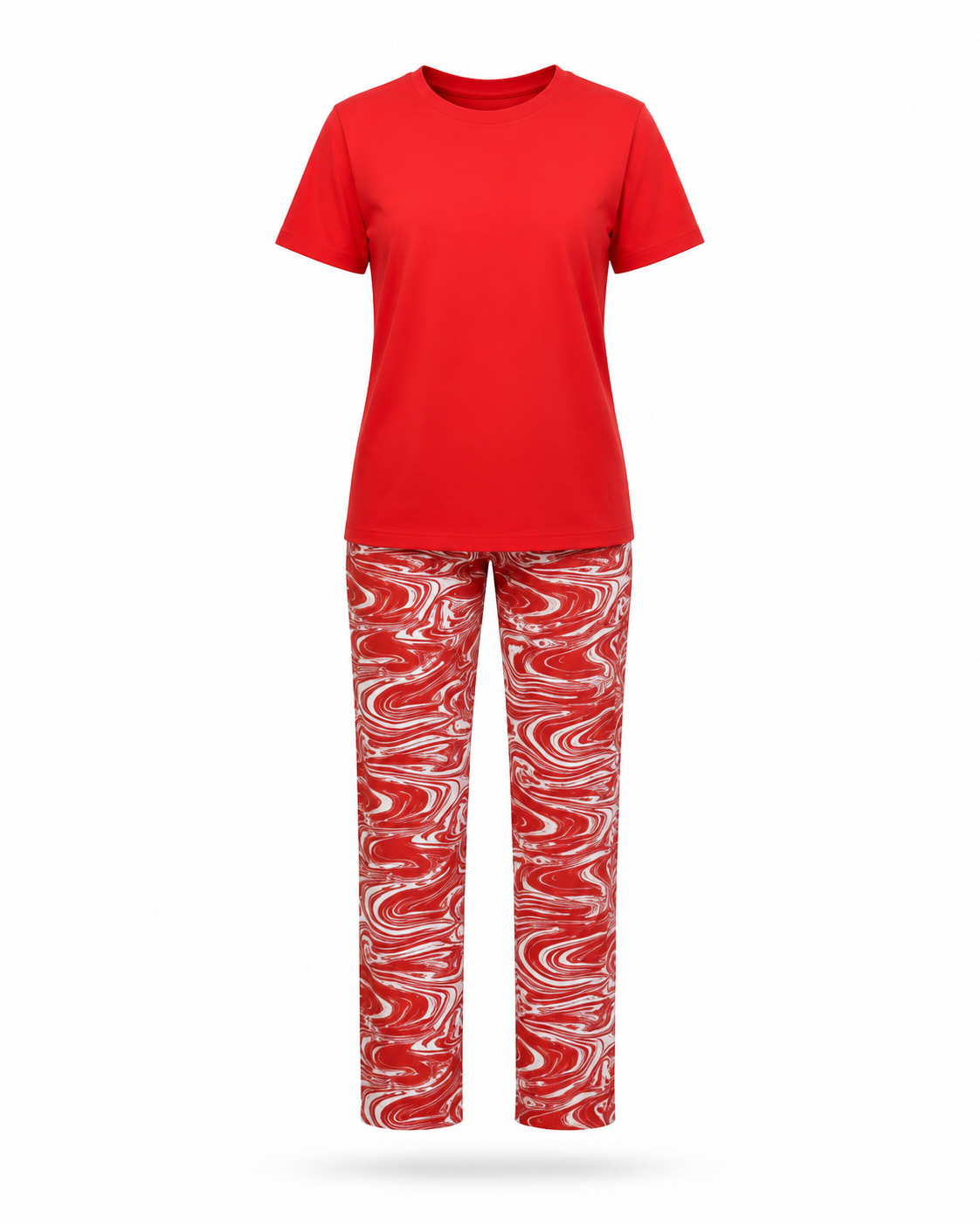 Zohroze Red T-Shirt & Swirl Print Pajama Set
