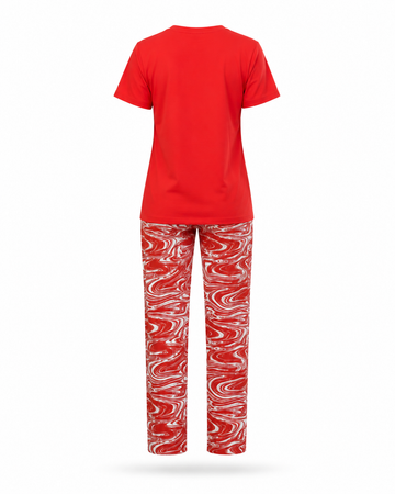 Zohroze Red T-Shirt & Swirl Print Pajama Set
