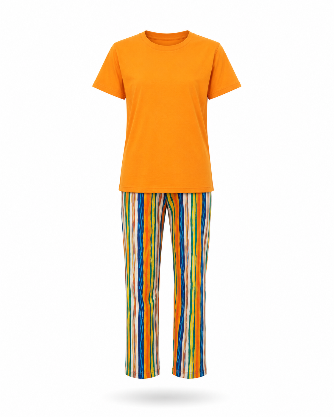 Zohroze Orange T-Shirt & Abstract Stripe Pajama Set