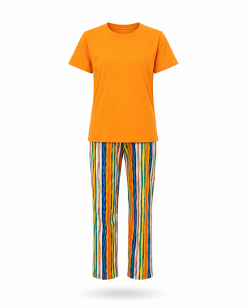 Zohroze Orange T-Shirt & Abstract Stripe Pajama Set