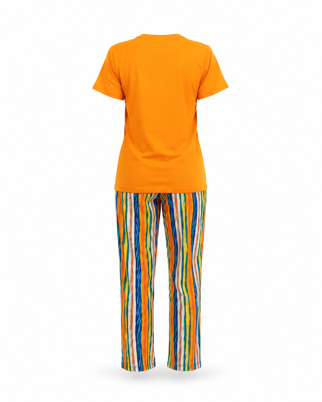 Zohroze Orange T-Shirt & Abstract Stripe Pajama Set